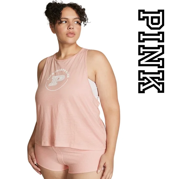 Victoria's Secret Pink - COTTON CROPPED RACERBACK TANK TOP - Pink - Picture 1 of 3